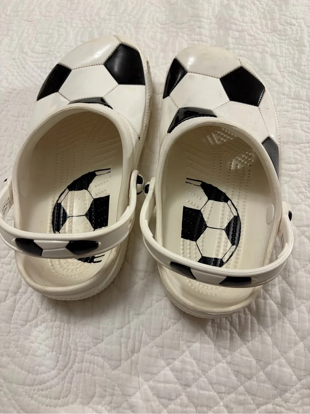 CROCS Kids Soccer-Pattern Clogs in White and Black